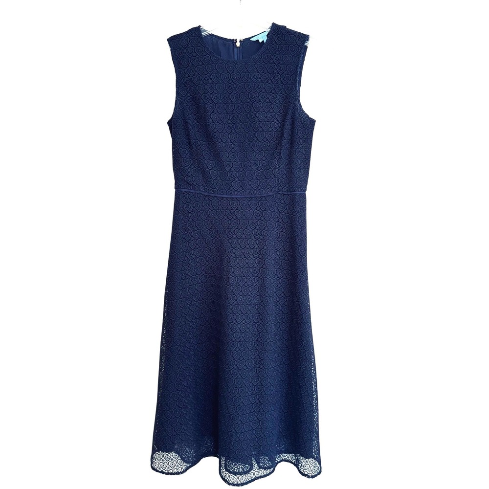 Draper James Navy Blue Heart Lace Midi Dress Sleeveless A-Line Size 8